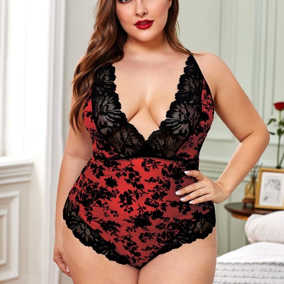 Red and black Promise Lace Teddy bodysuit lingerie - Picture 8 of 9